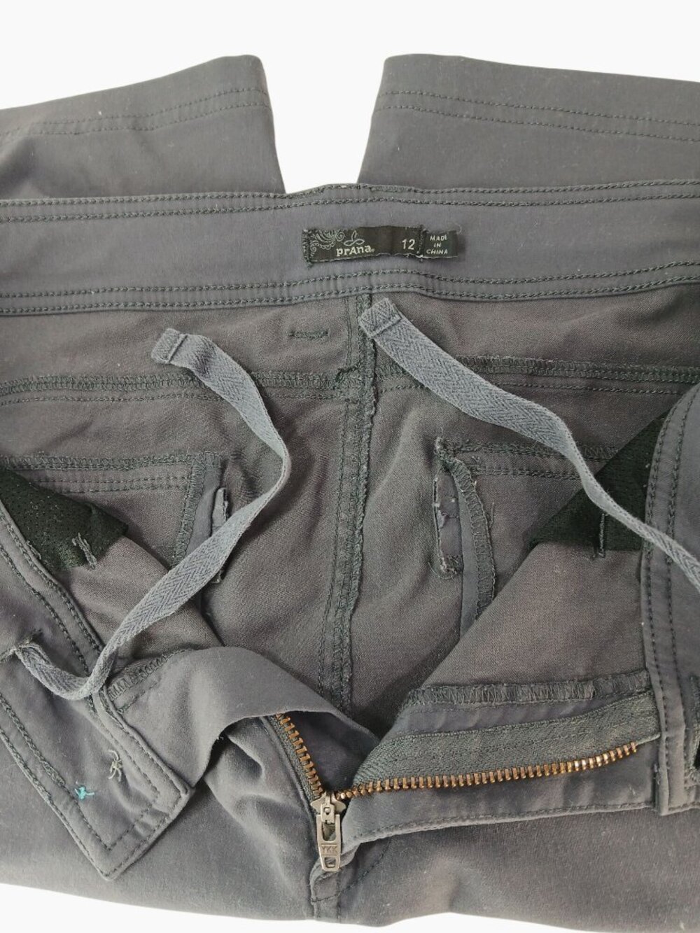 Prana Womens Gray Outdoor Hiking Shorts Size 12 Zip Pocket Back Button Flap - Picture 5 of 12